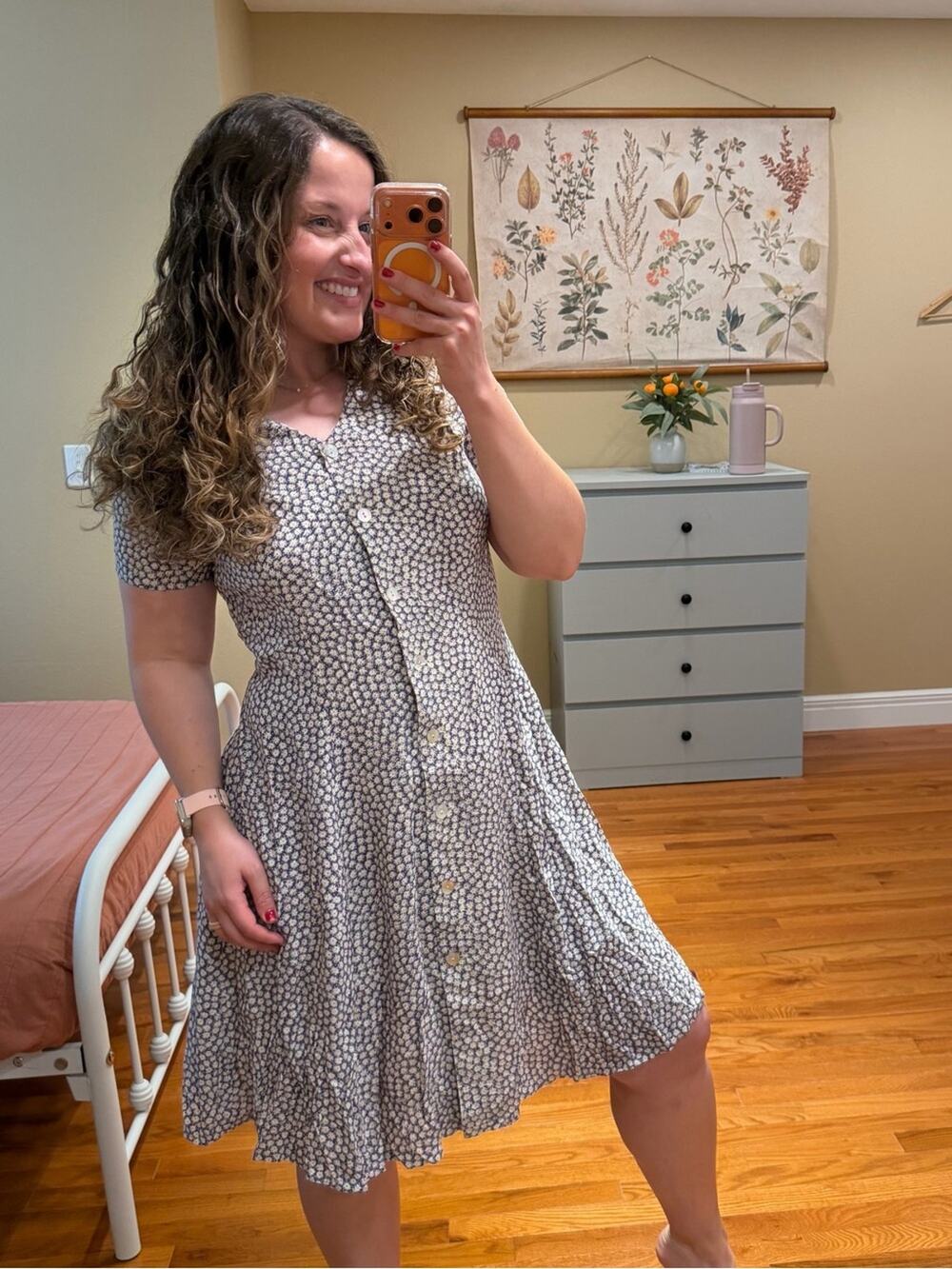 Vintage Talbots Sara Campbell Button-Front Floral Dress in Cream Navy 10